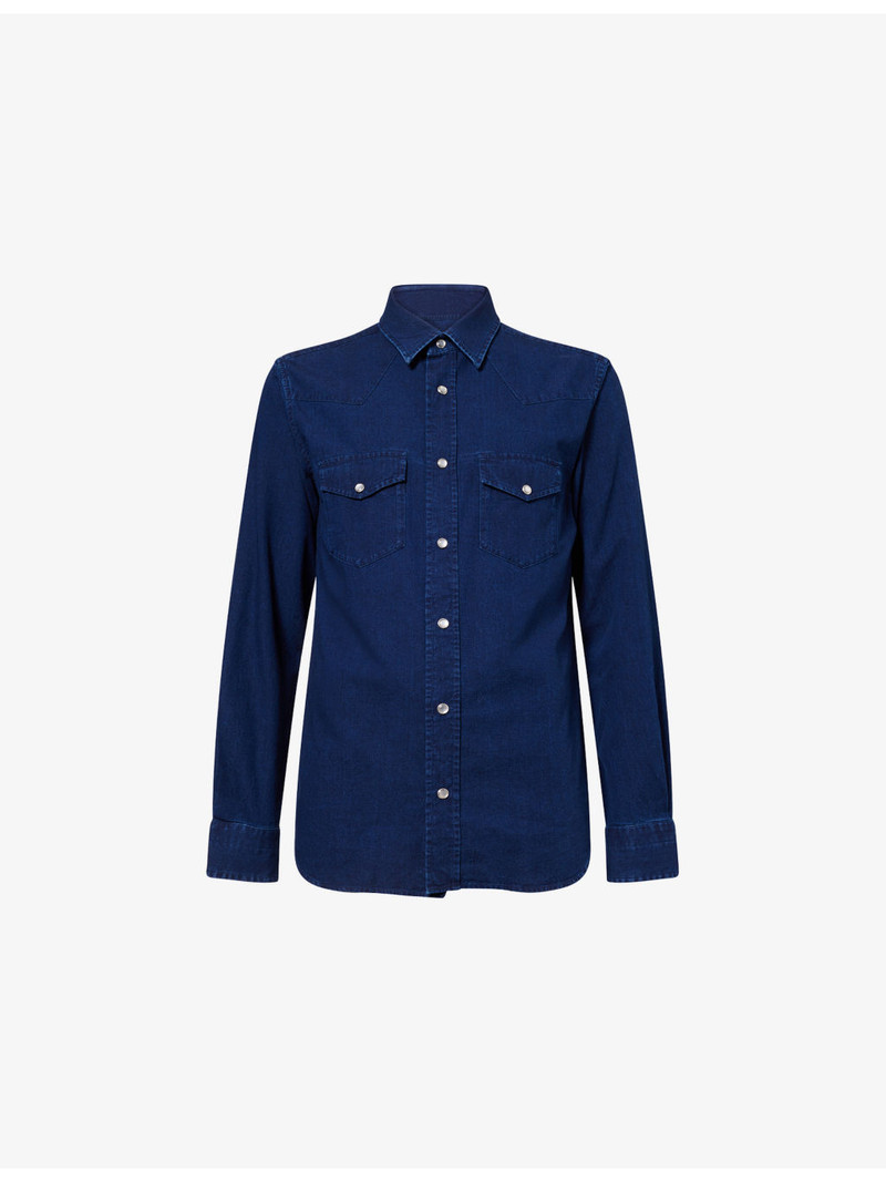 Curved-Hem Slim-Fit Denim Shirt 1