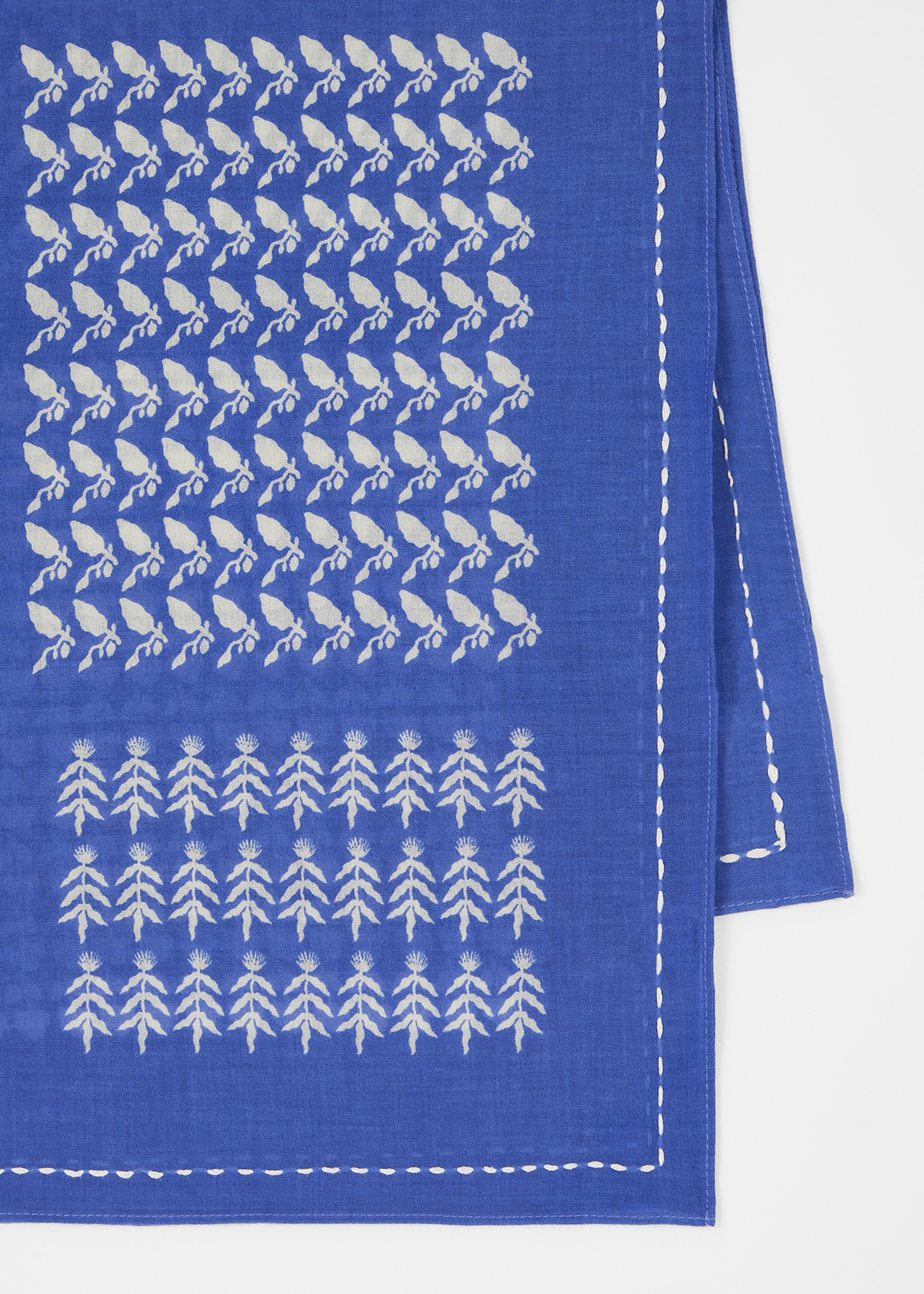 Blue Contrast Motif 'Bandana' Cotton Scarf - 2