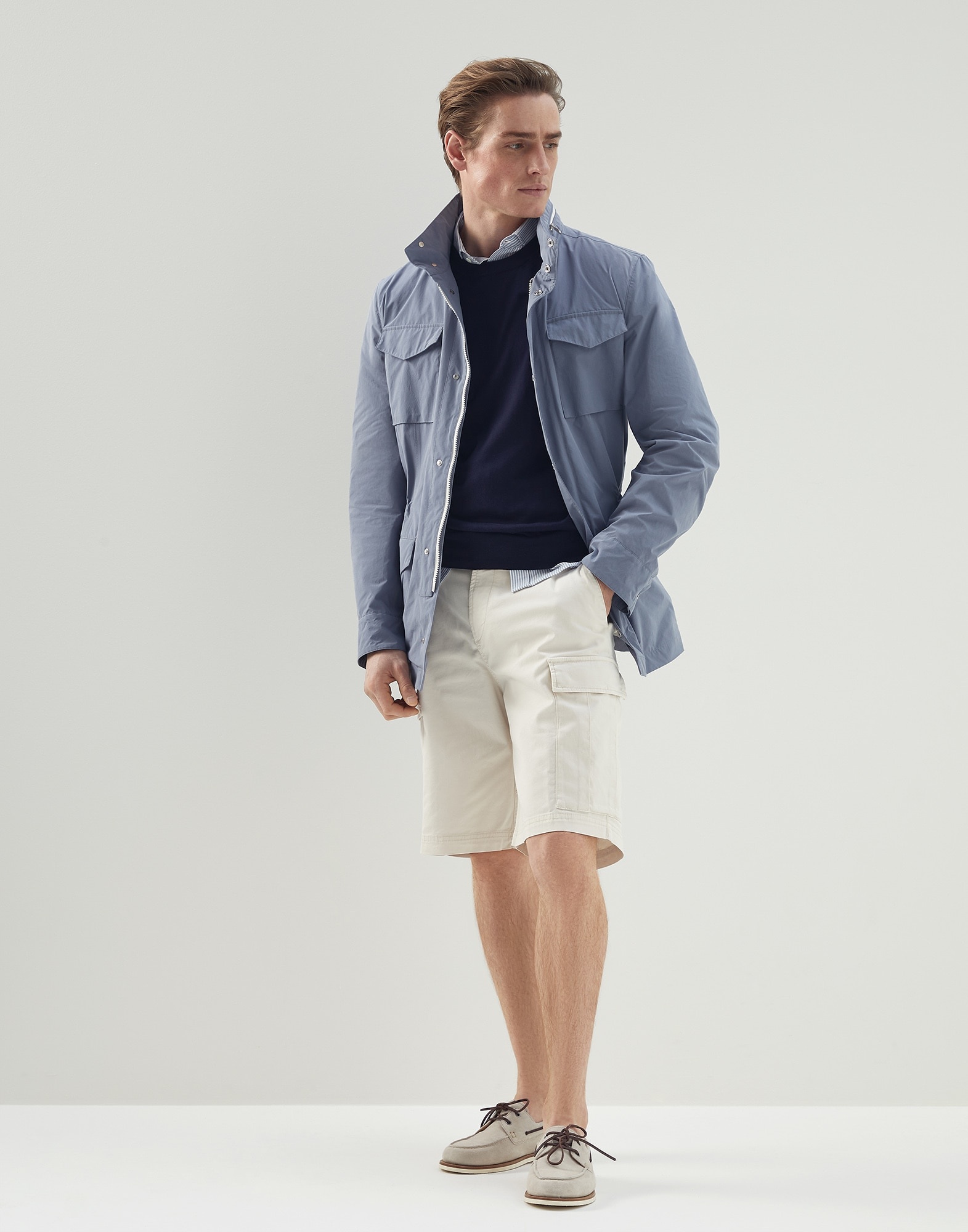 Striped cotton piqué slim fit shirt with spread collar - 5