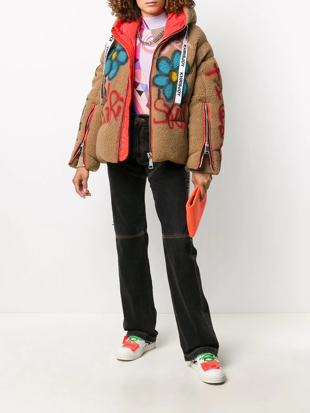 graffiti-print faux-shearling puffer jacket - 2