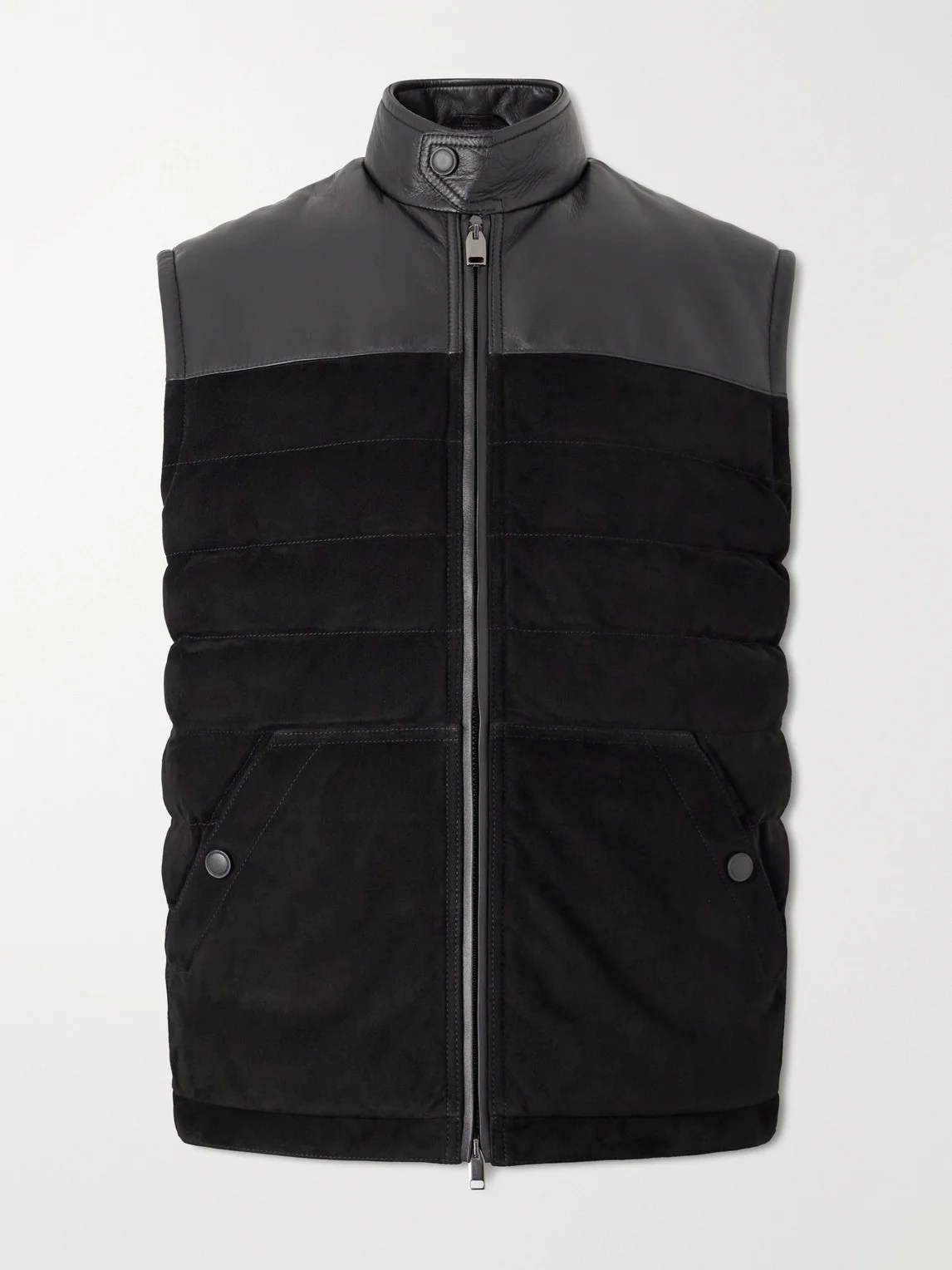 Leather-Trimmed Suede Gilet - 1