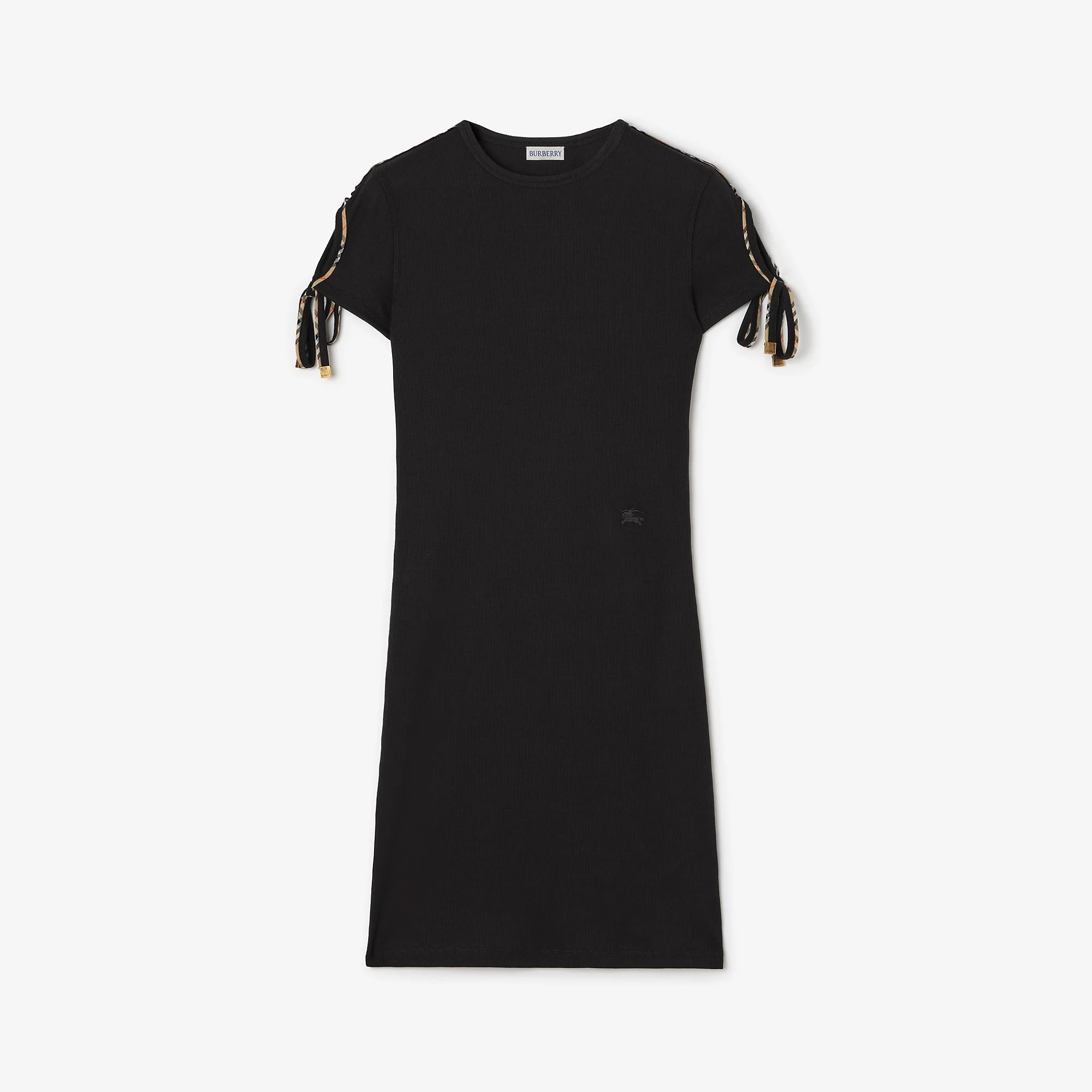 Check Trim Cotton Dress - 1
