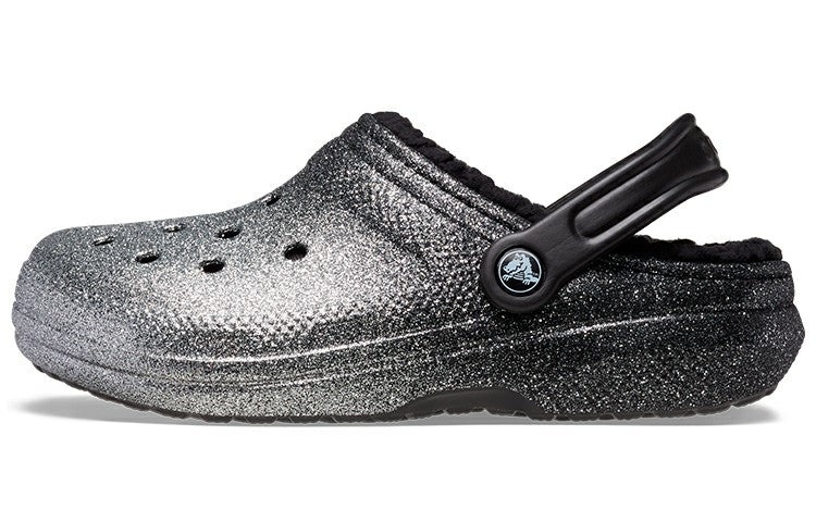 Crocs Classic Glitter Lined Clogs 'Black Silver' 205842-067 - 2