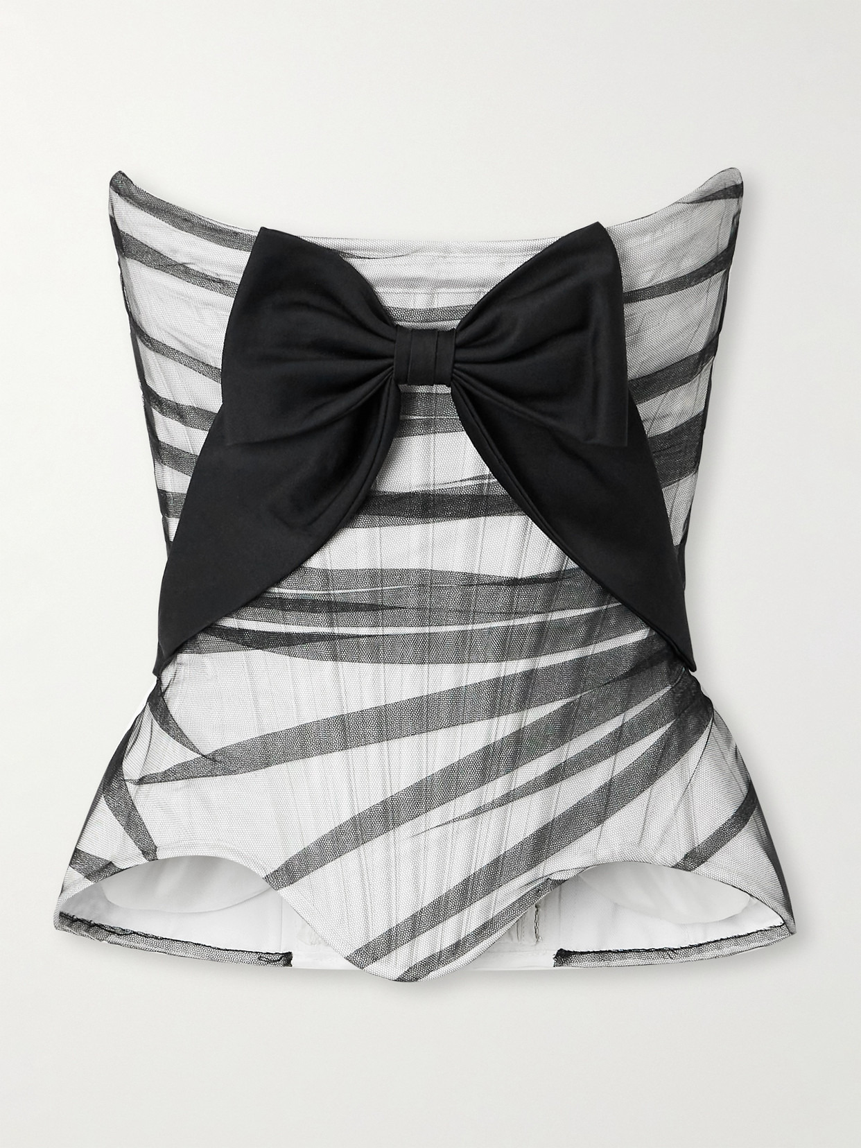 Bow-embellished Tulle And Silk-blend Satin Bustier Top - 1