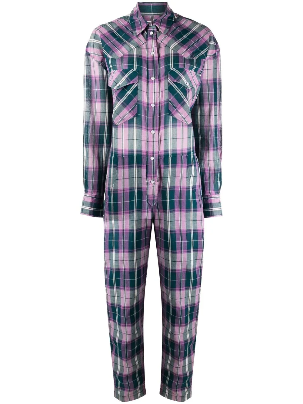 check-print button-up jumpsuit - 1