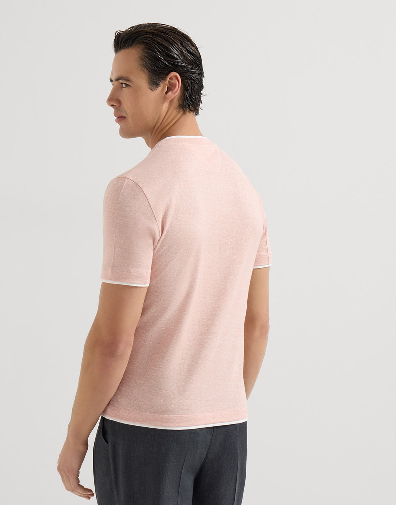 Linen and cotton jersey crew neck T-shirt with faux-layering 3