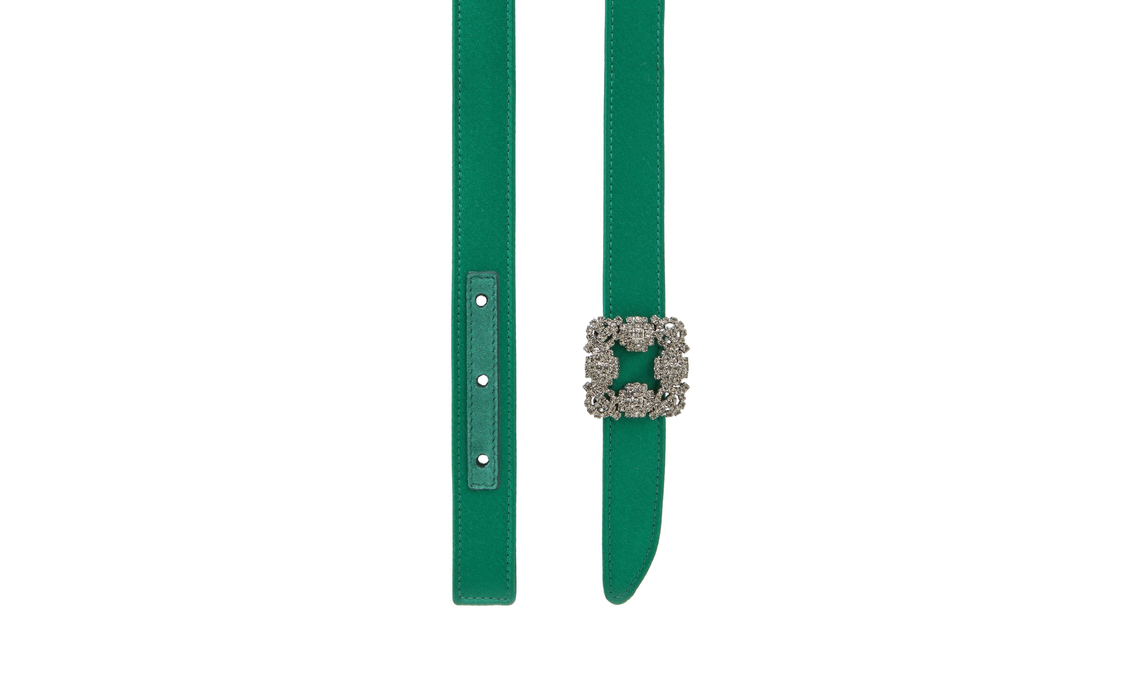 Green Satin Crystal Buckled Belt - 3