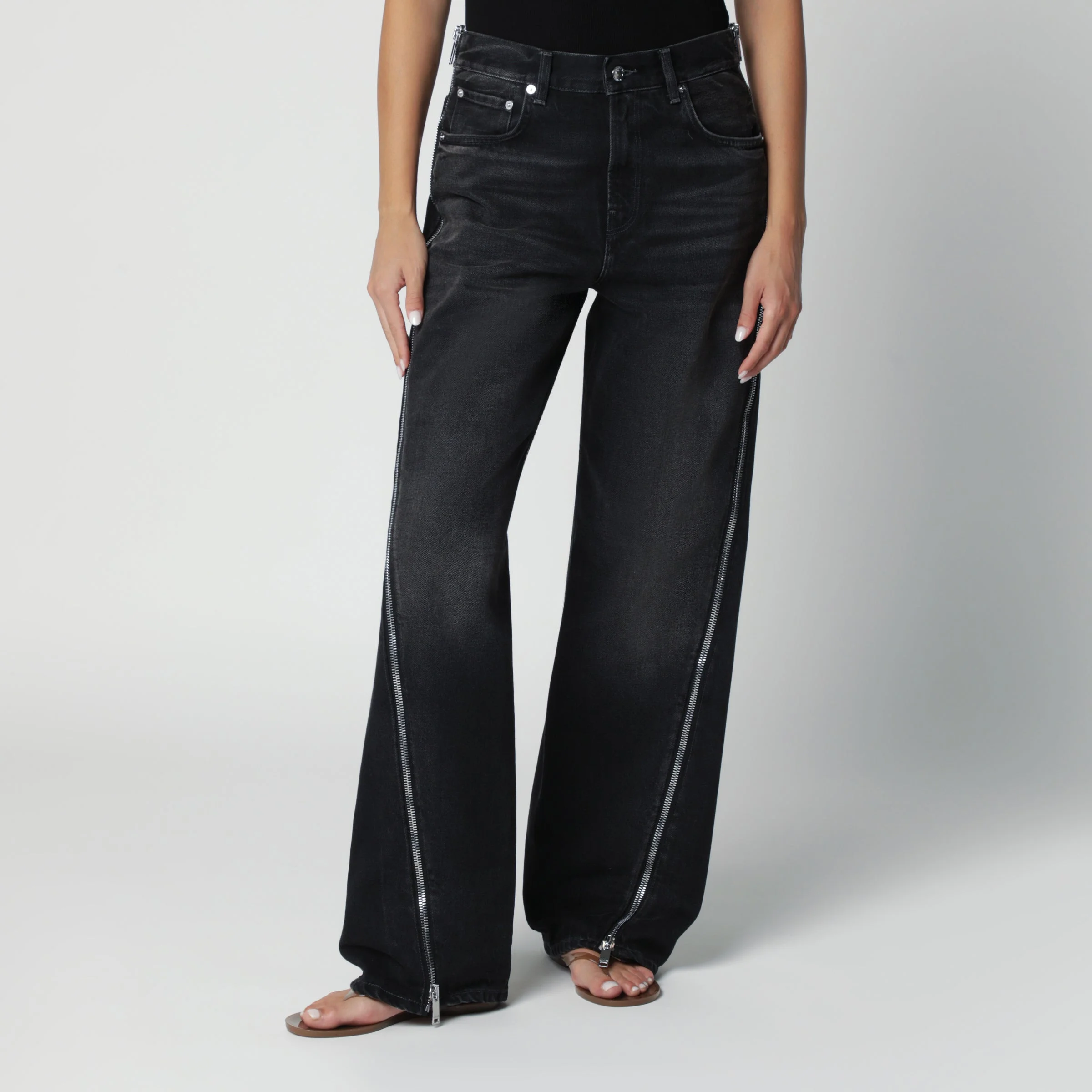 Washed black jeans with zip detail - 1