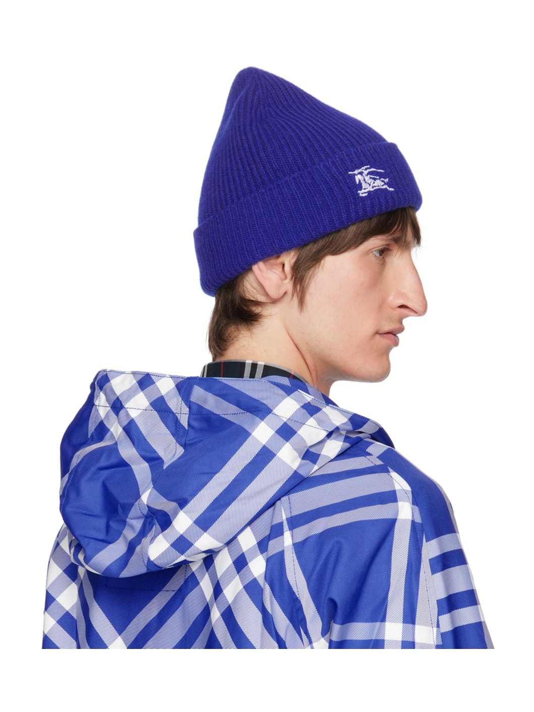 Blue Ribbed Cashmere Beanie - 3