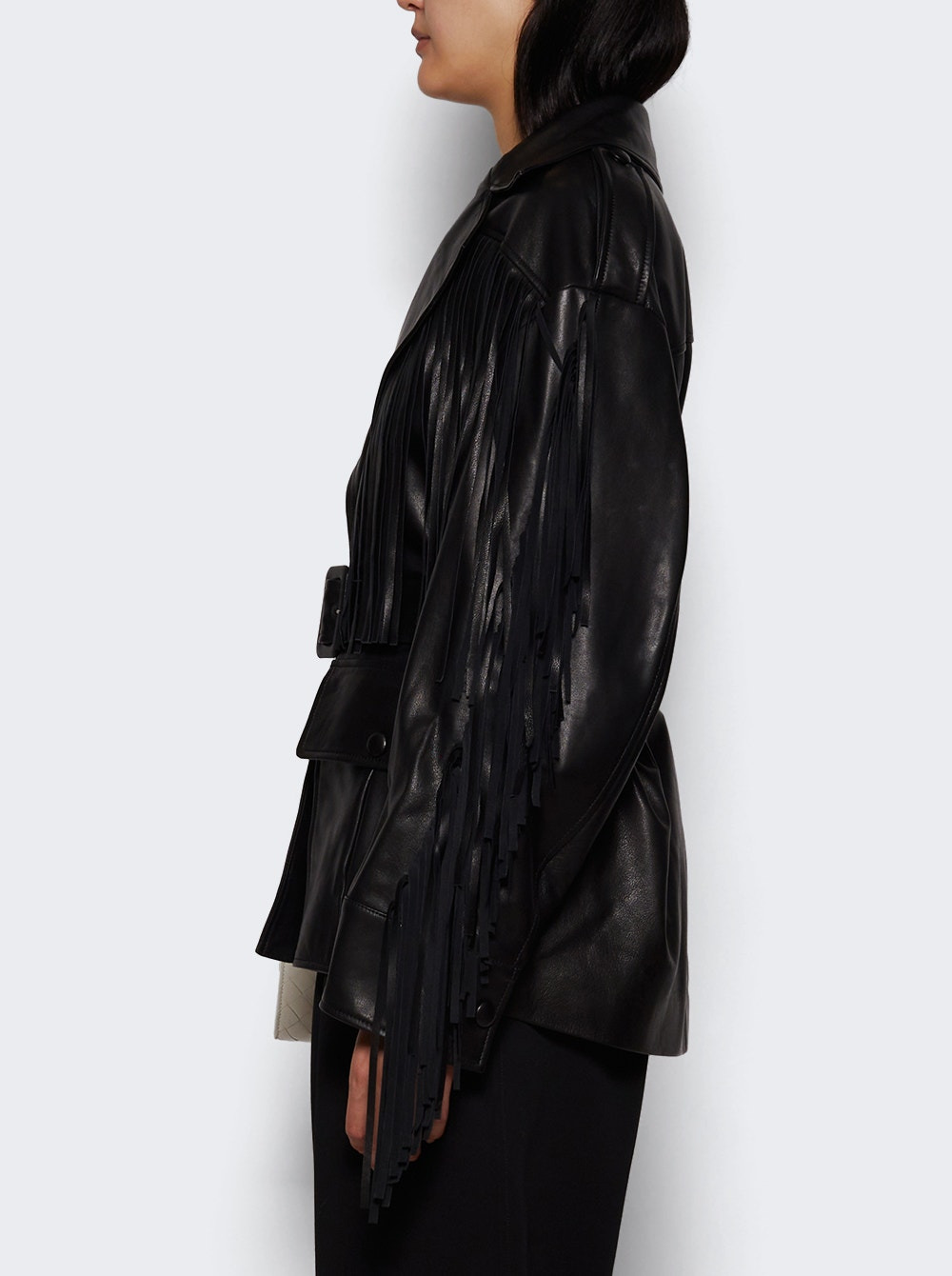 Cassidy Leather Fringe Jacket Black - 3