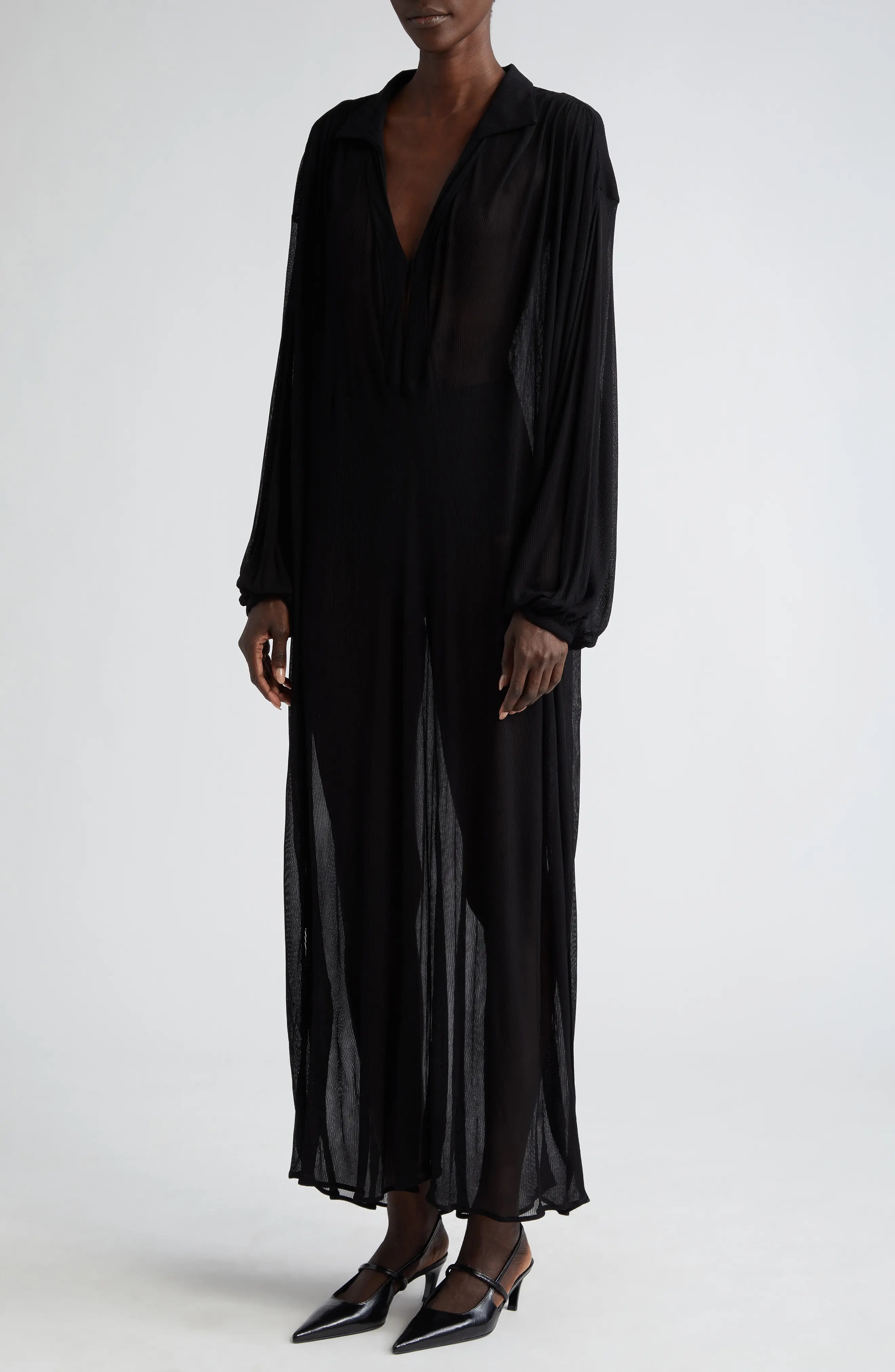 Sheer Long Sleeve Tunic Maxi Dress - 4