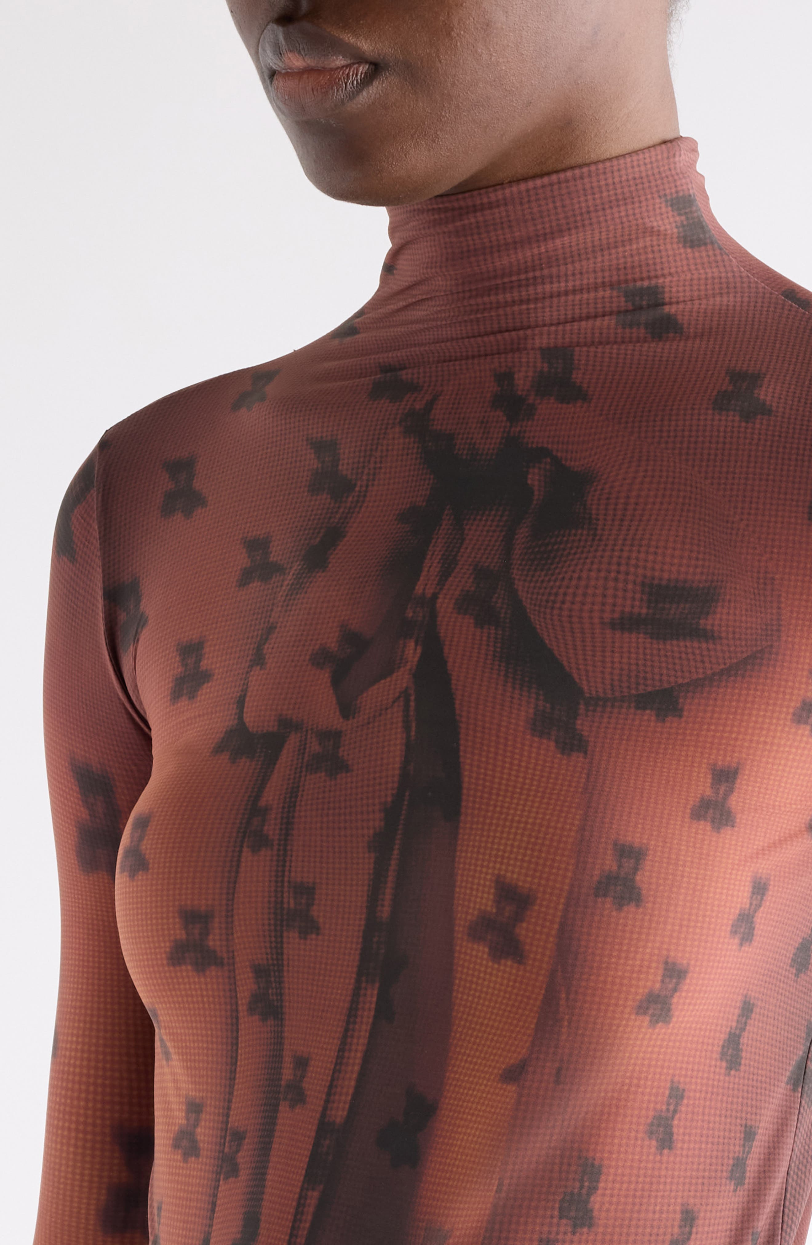 Acne Studios Edenise Teddy Print Long Sleeve Mesh Top in Rust Brown at Nordstrom - 5