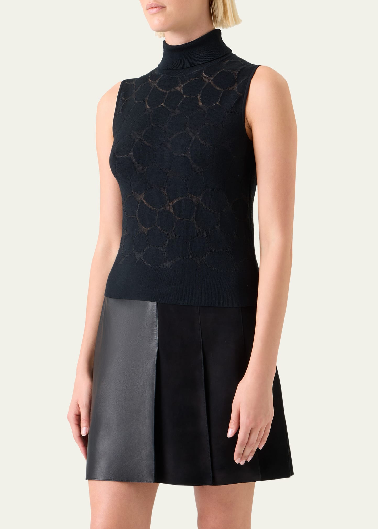 Broken Stone Jacquard Knit Sleeveless Turtleneck Sweater - 4