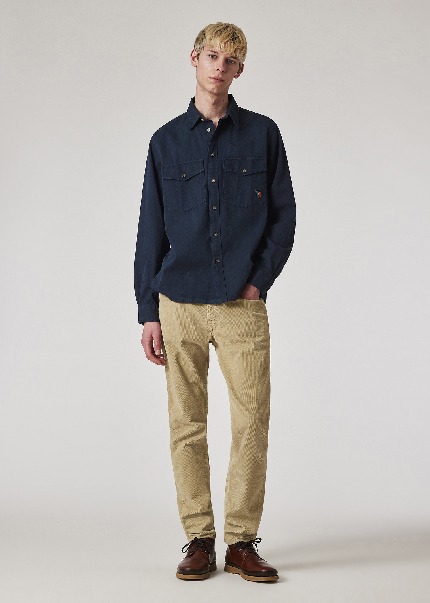 Navy 'Broad Stripe Zebra' Cotton-Twill Pocket Shirt - 4