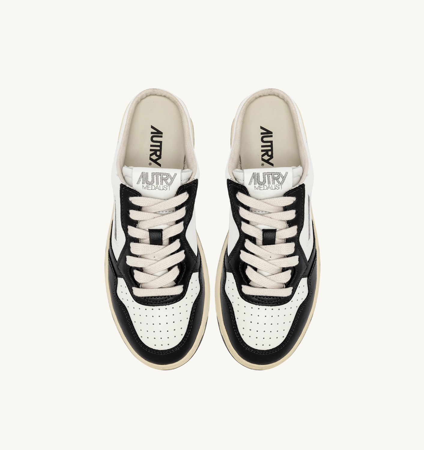 MEDALIST MULE SNEAKERS IN WHITE AND BLACK LEATHER - 5