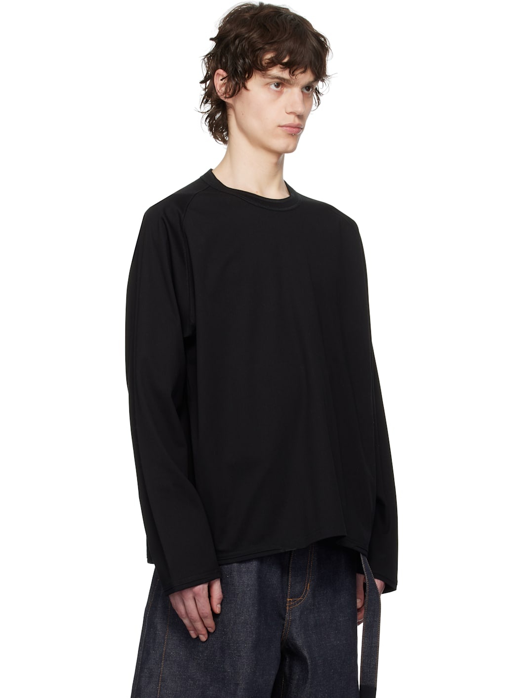 Black Cotton Jersey Long Sleeve T-shirt - 2