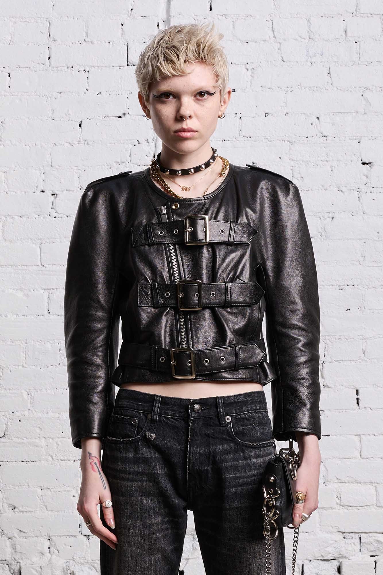 BELTED MOTORCYCLE JACKET - BLACK - 4