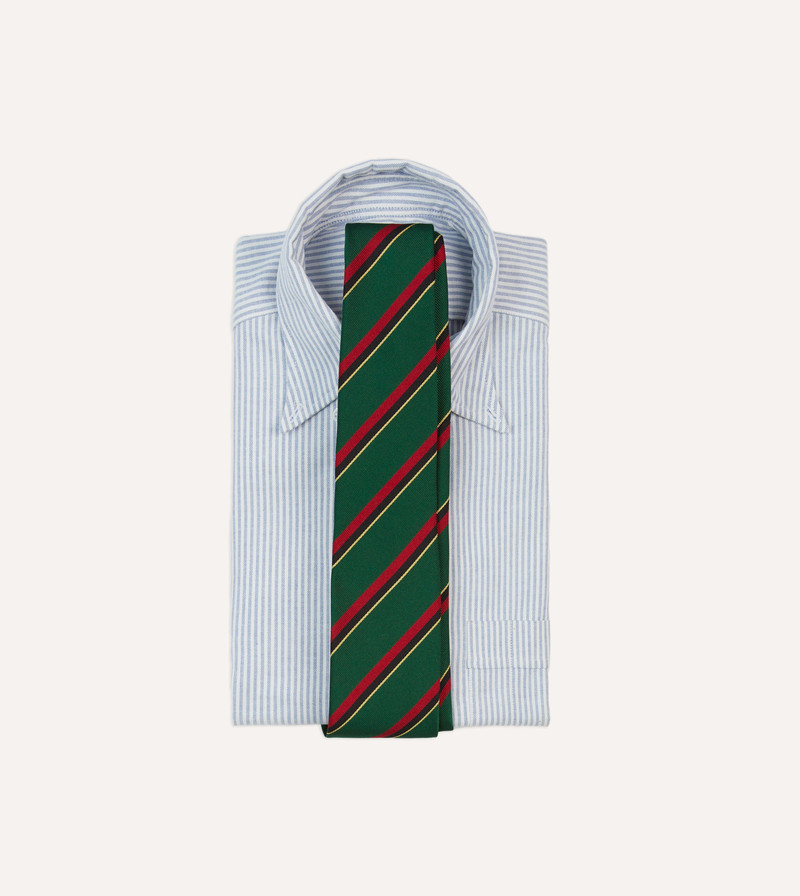 Drake's Green, Red, Black and Yellow Multi Stripe Repp Silk Tipped Tie outlook