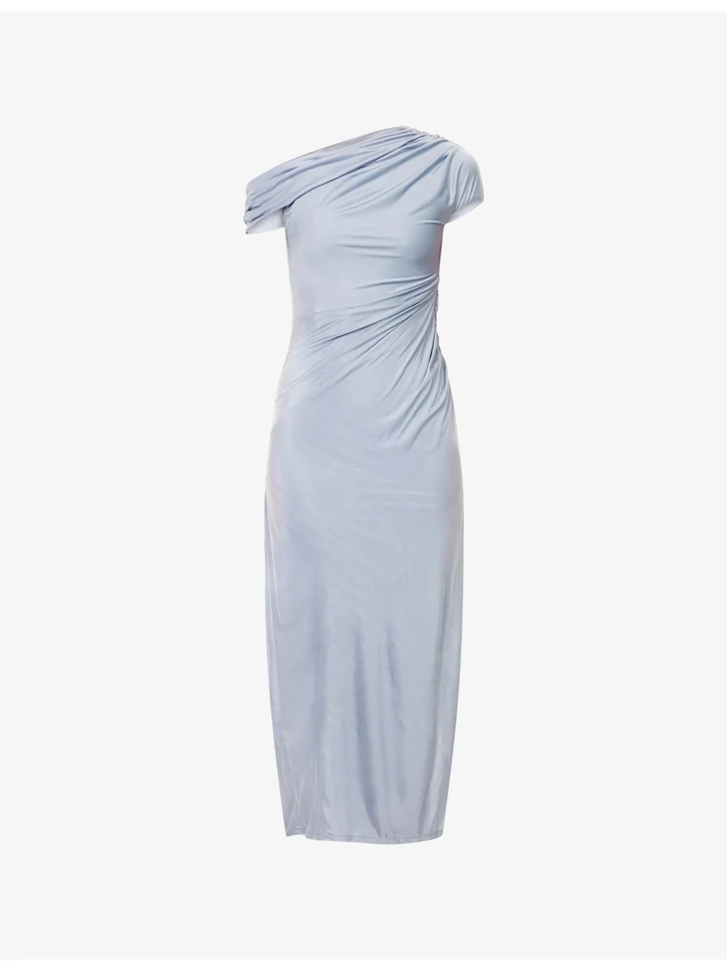 Cascading Draped One-Shoulder Woven Midi Dress - 1