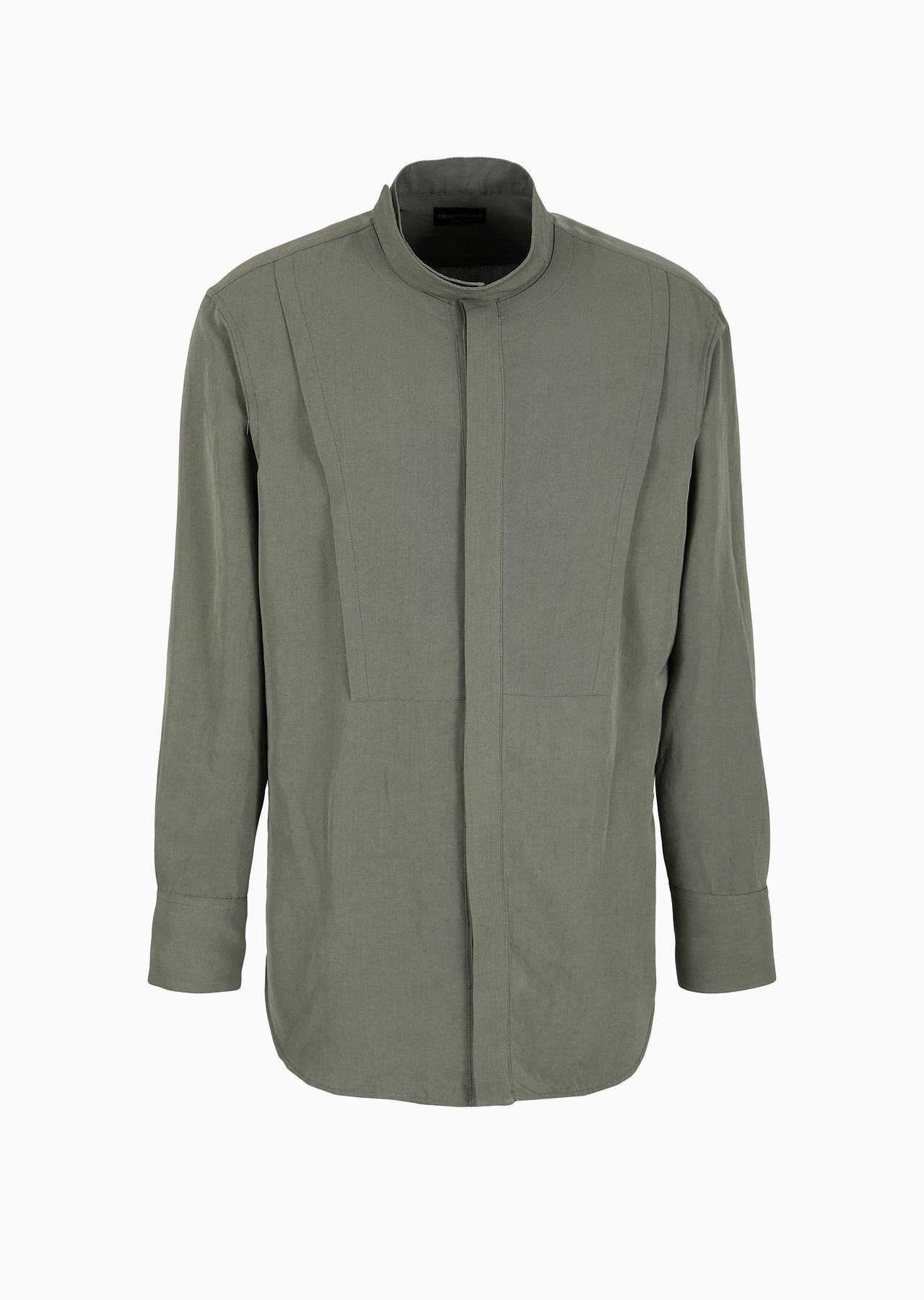 Flowing viscose crêpe shirt with guru collar and strap - 1