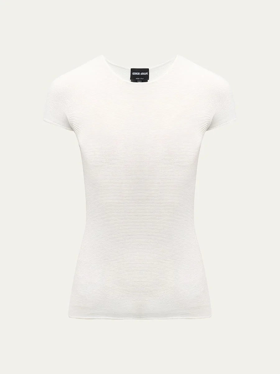 Scoop-Neck Short-Sleeve Ribbed Tee - 1