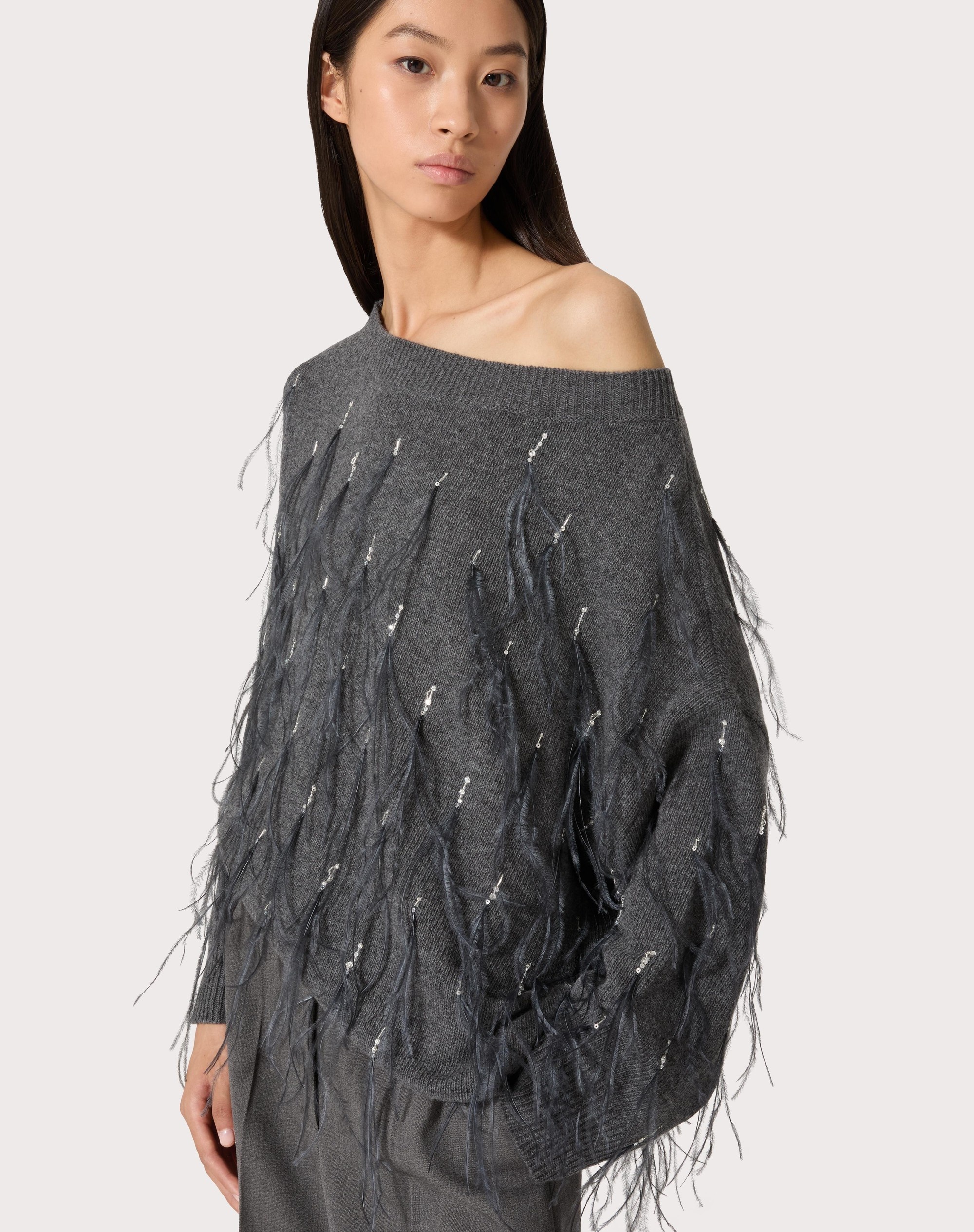 EMBROIDERED WOOL SWEATER WITH FEATHERS - 5