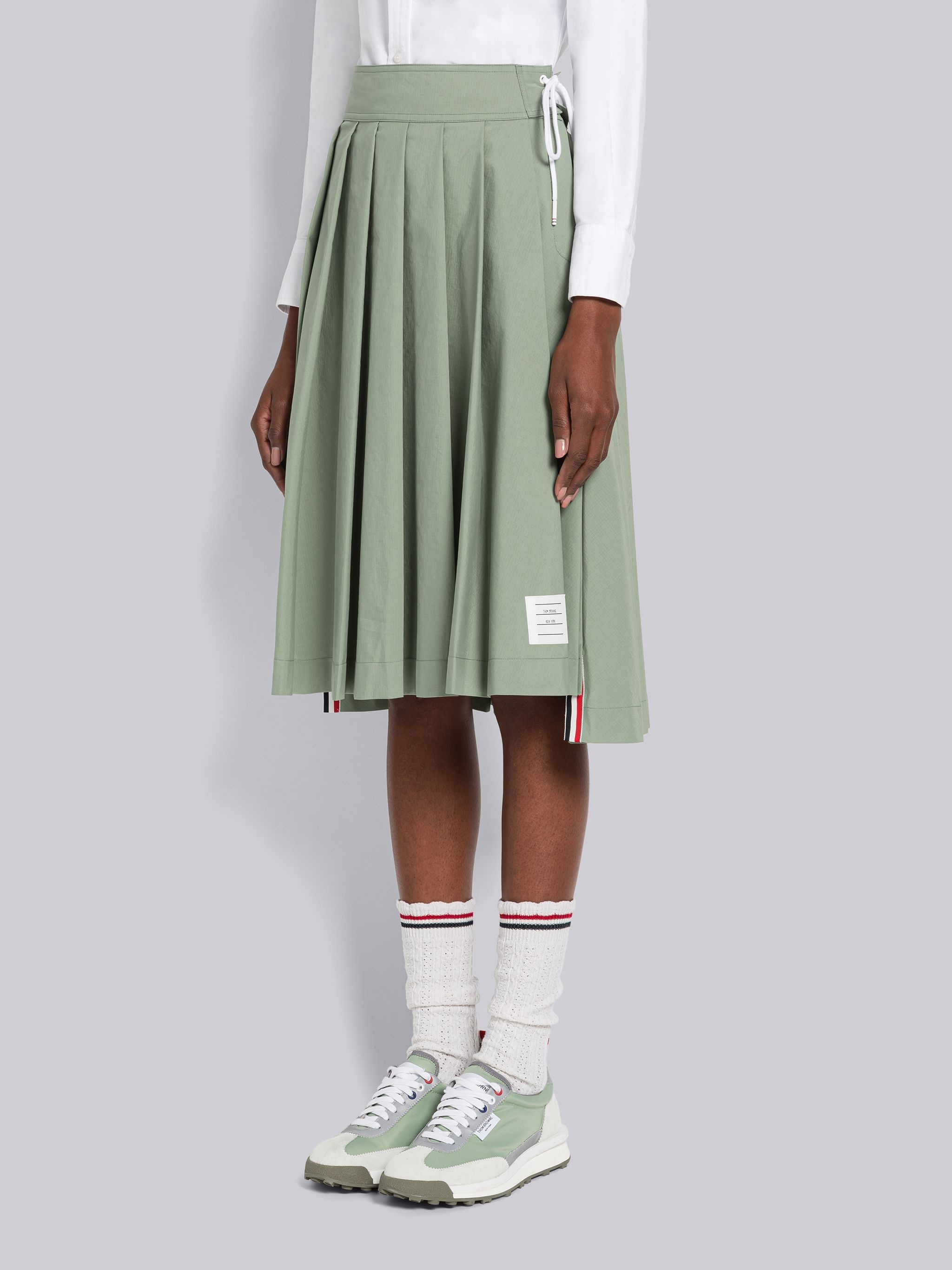 Ripstop Lace Up Pleated Knee Length Skirt - 2