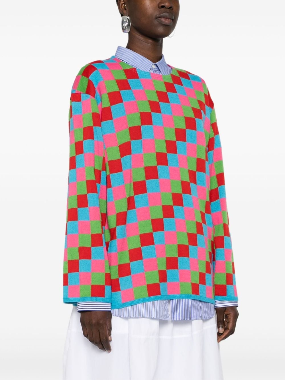 checked fisherman's-knit jumper - 3