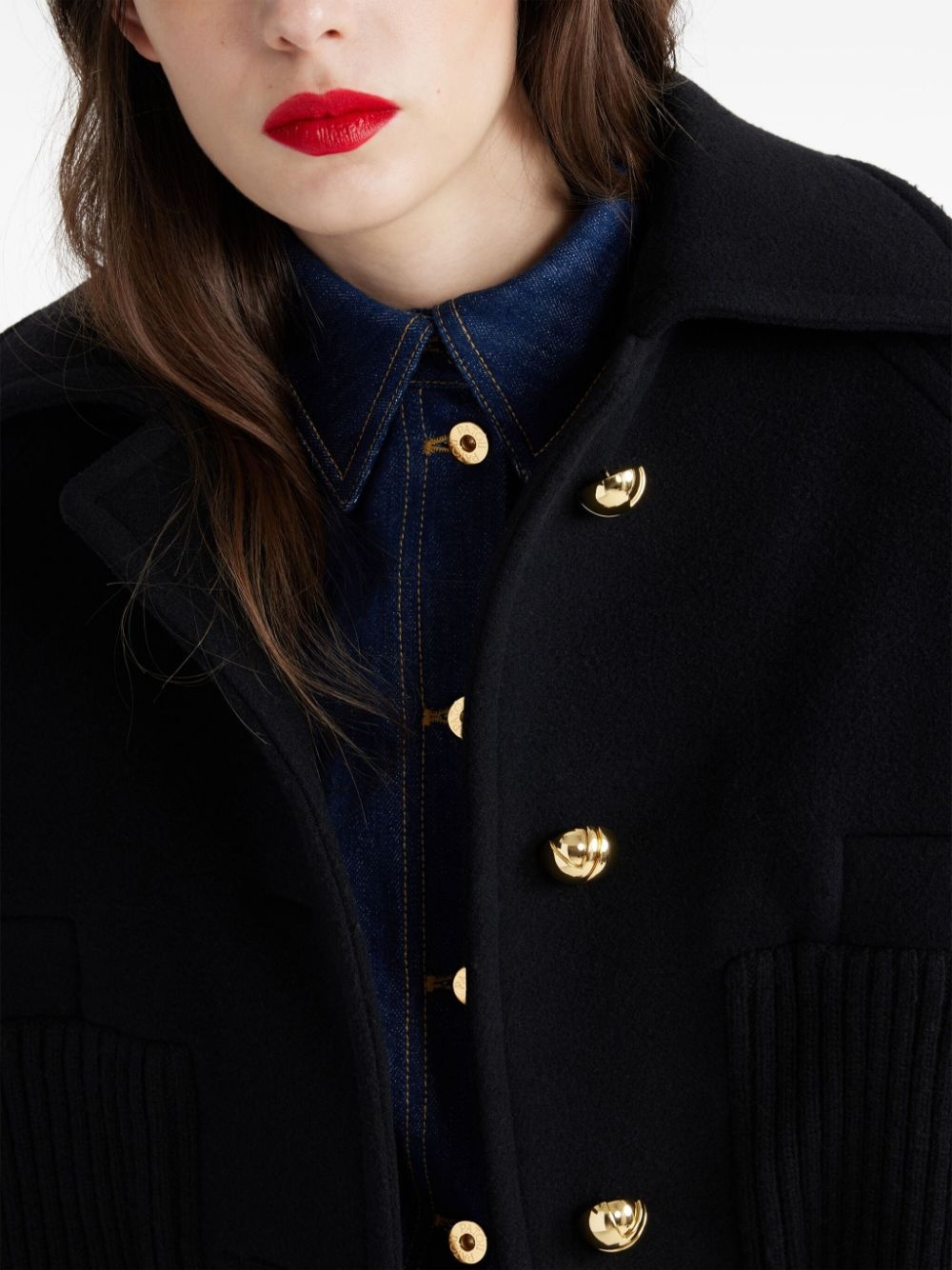 rib-waist cropped coat - 4