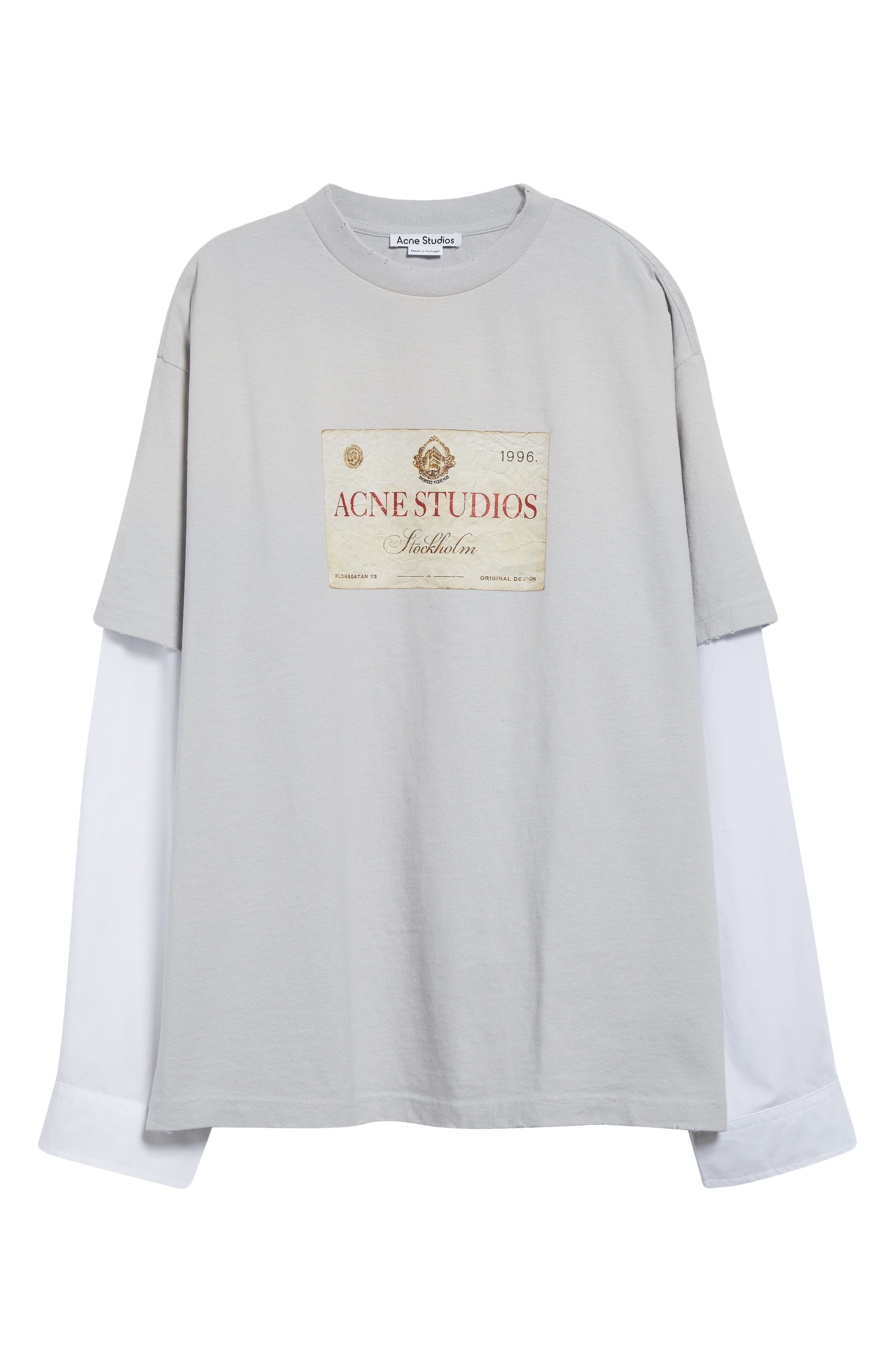Acne Studios Edra Double U Layered Cotton Shirt in Light Grey Aab at Nordstrom - 5