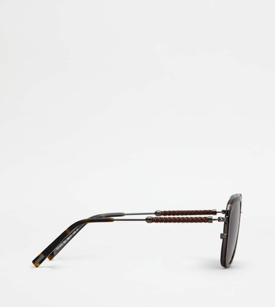 Tod's SUNGLASSES WITH TEMPLES IN LEATHER - BROWN outlook