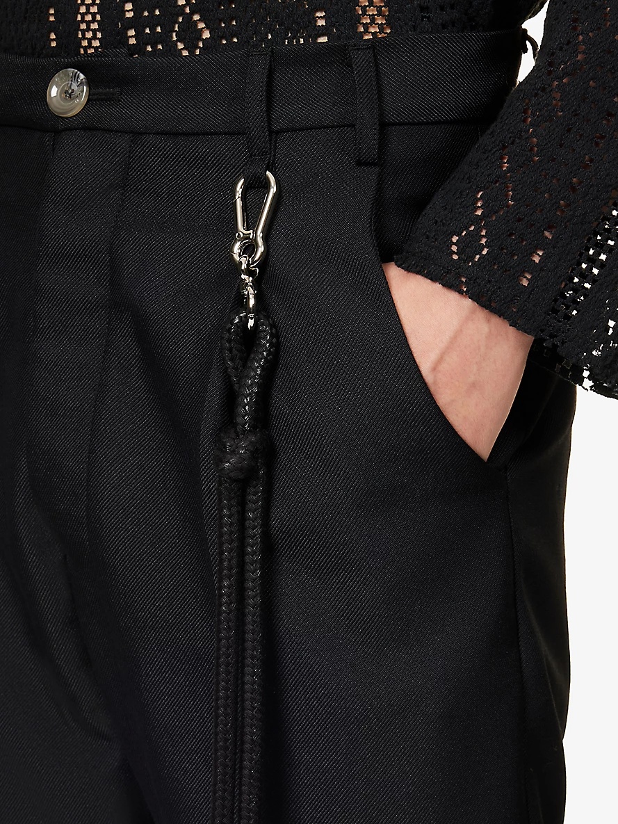 Cord-chain slip-pocket straight-leg regular-fit wool-blend trousers - 5