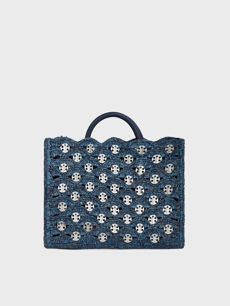 DENIM BLUE TOTE BAG IN RAFFIA 1