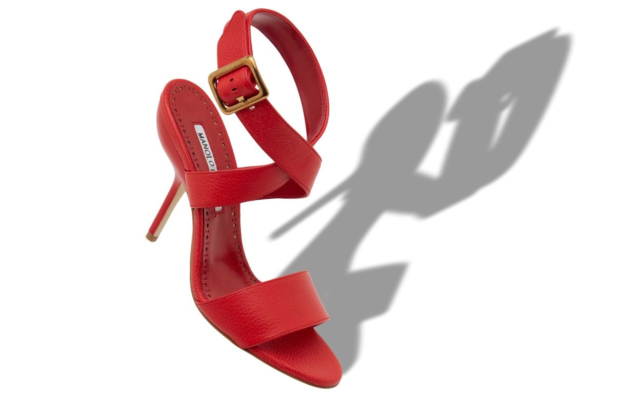 Red Calf Leather Ankle Strap Sandals - 2
