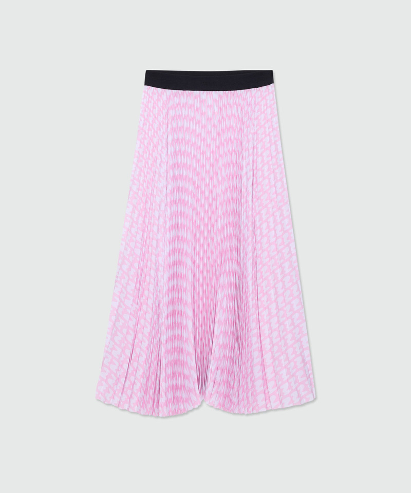 Pink pleated soleil skirt with all-over MWAVE logo print 1