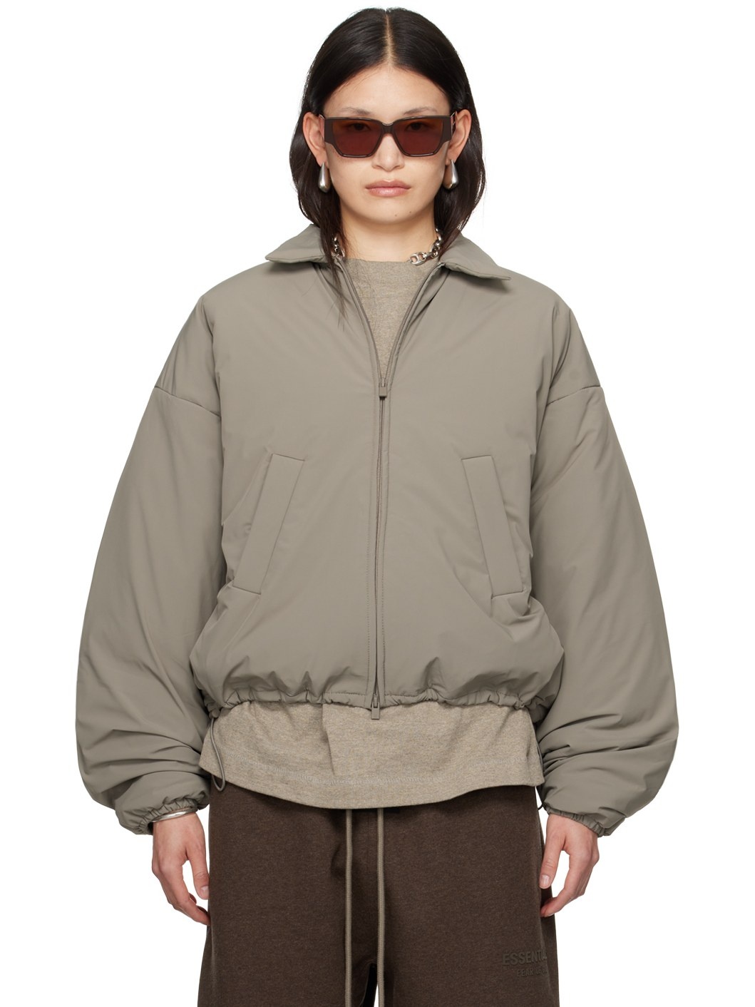 Gray Padded Bomber Jacket - 1