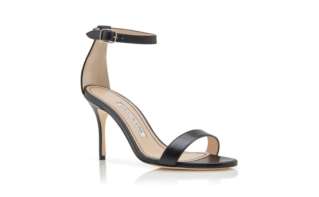 Black Nappa Leather Ankle Strap Sandals - 3