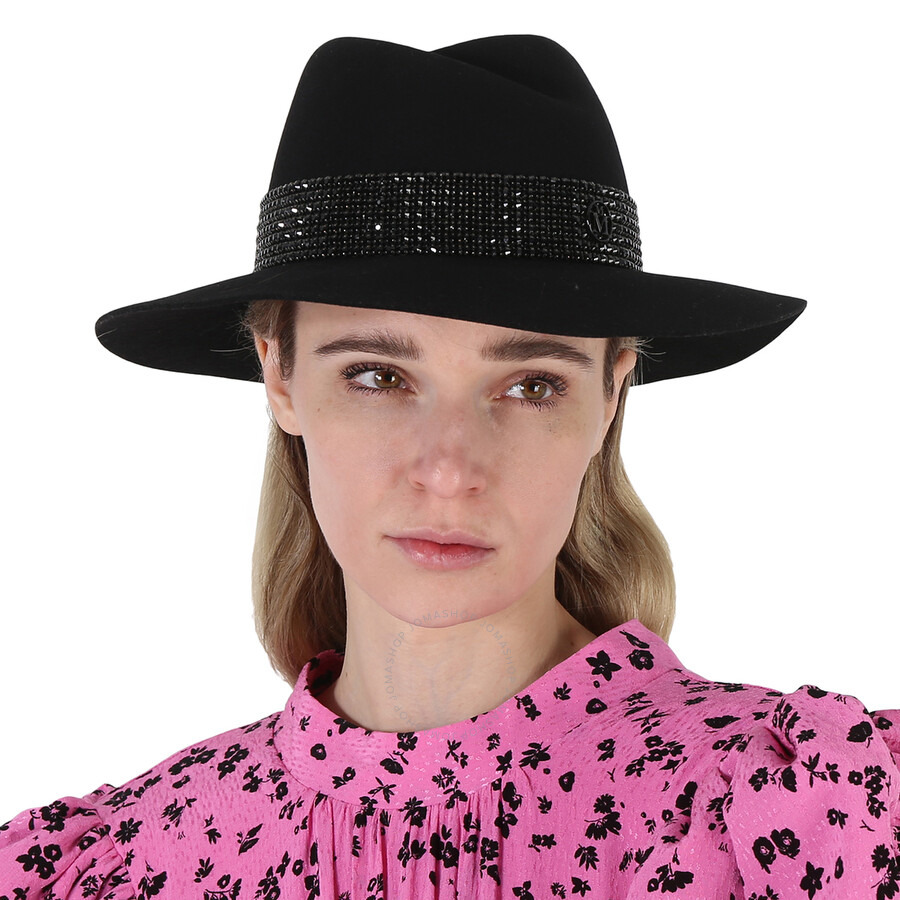 Maison Michel Ladies Black Virginie Studded Strass Fedora Hat - 2