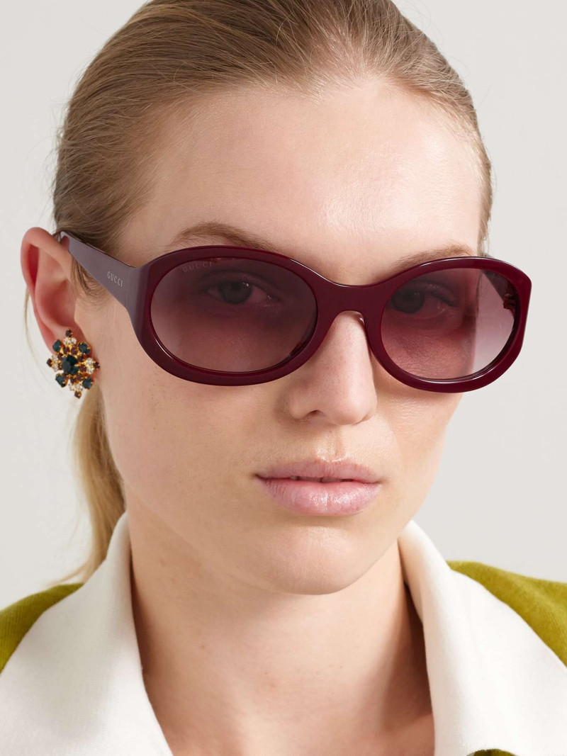 GUCCI Round-frame acetate sunglasses Burgundy outlook