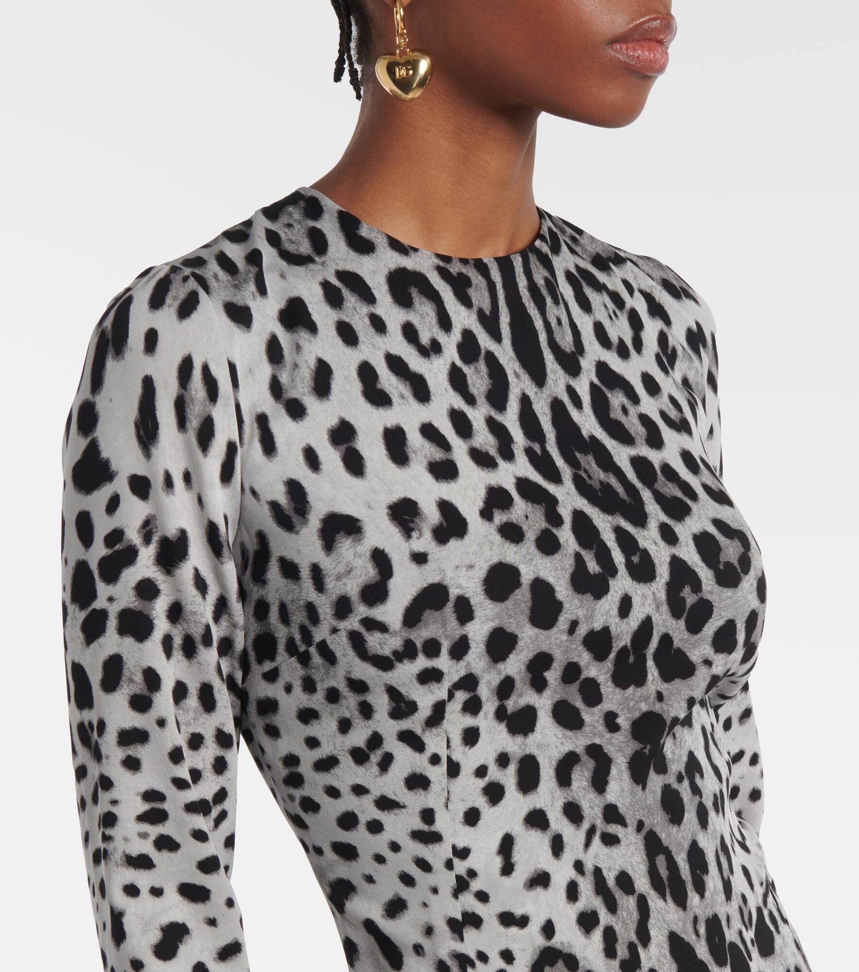 Leopard-print silk-blend midi dress - 4