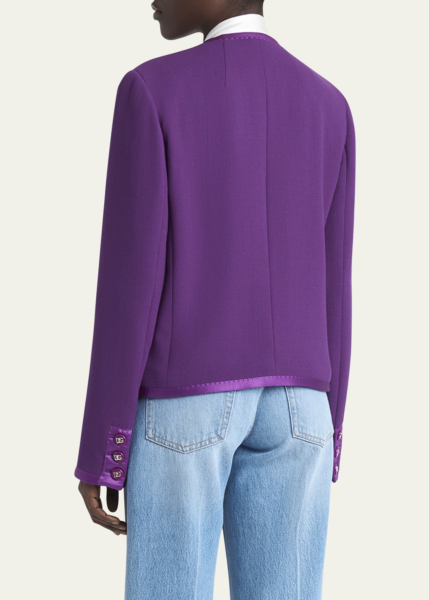 Satin-Trim Wool Crepe Collarless Jacket - 3