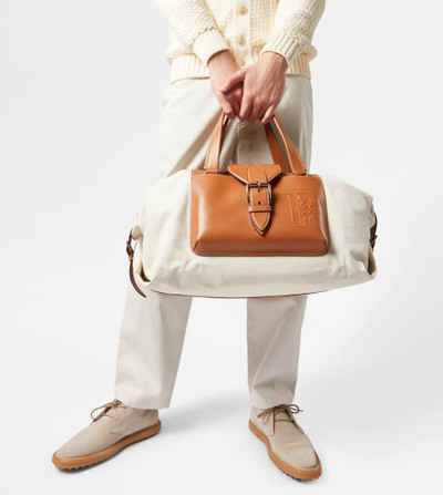 Tod's DUFFLE BAG IN CANVAS AND LEATHER MEDIUM - BROWN, BEIGE outlook