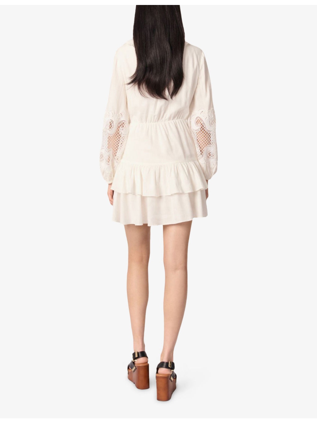 V-Neck Lace-Insert Woven Mini Dress - 5