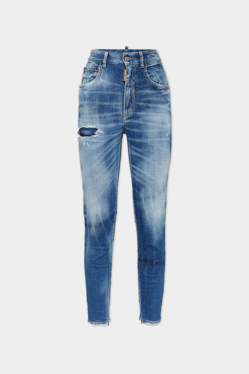 MEDIUM SMALL HOLE WASH HIGH WAIST TWIGGY JEANS - 1