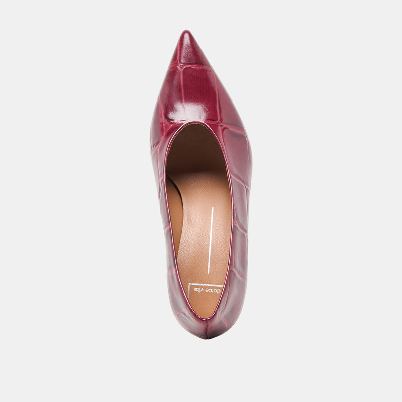 MIDGE HEELS BURGUNDY CROCO EMBOSSED LEATHER 8