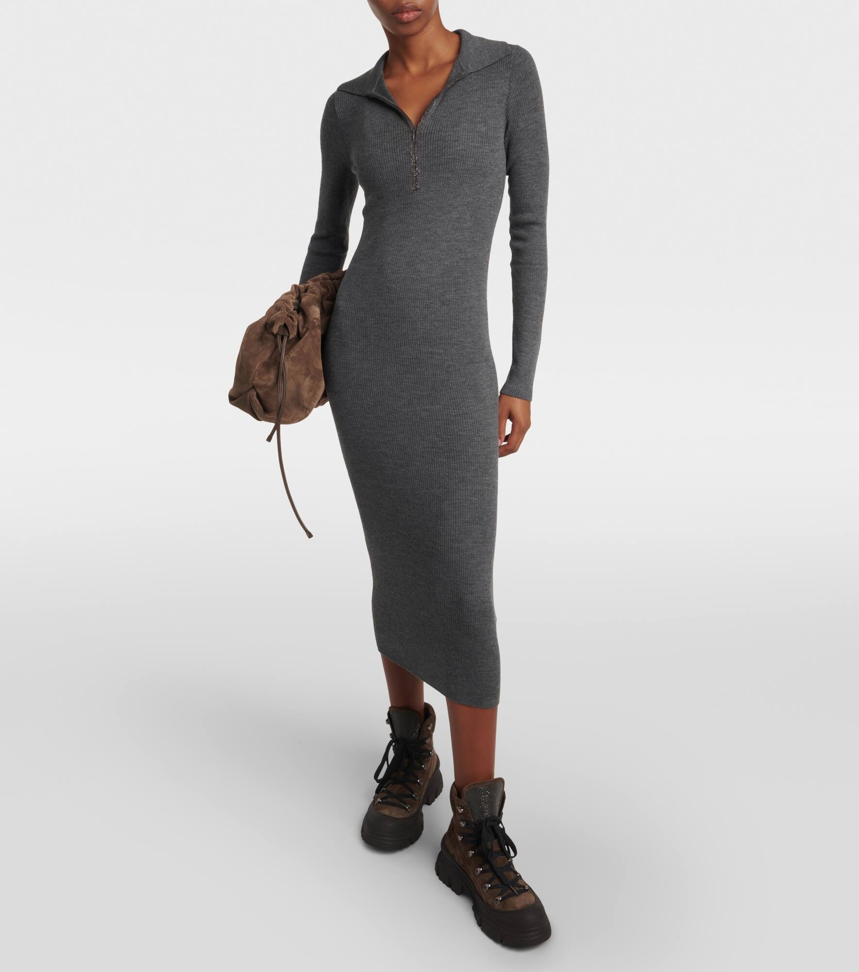 Ribbed-knit virgin wool and cashmere midi dress - 5