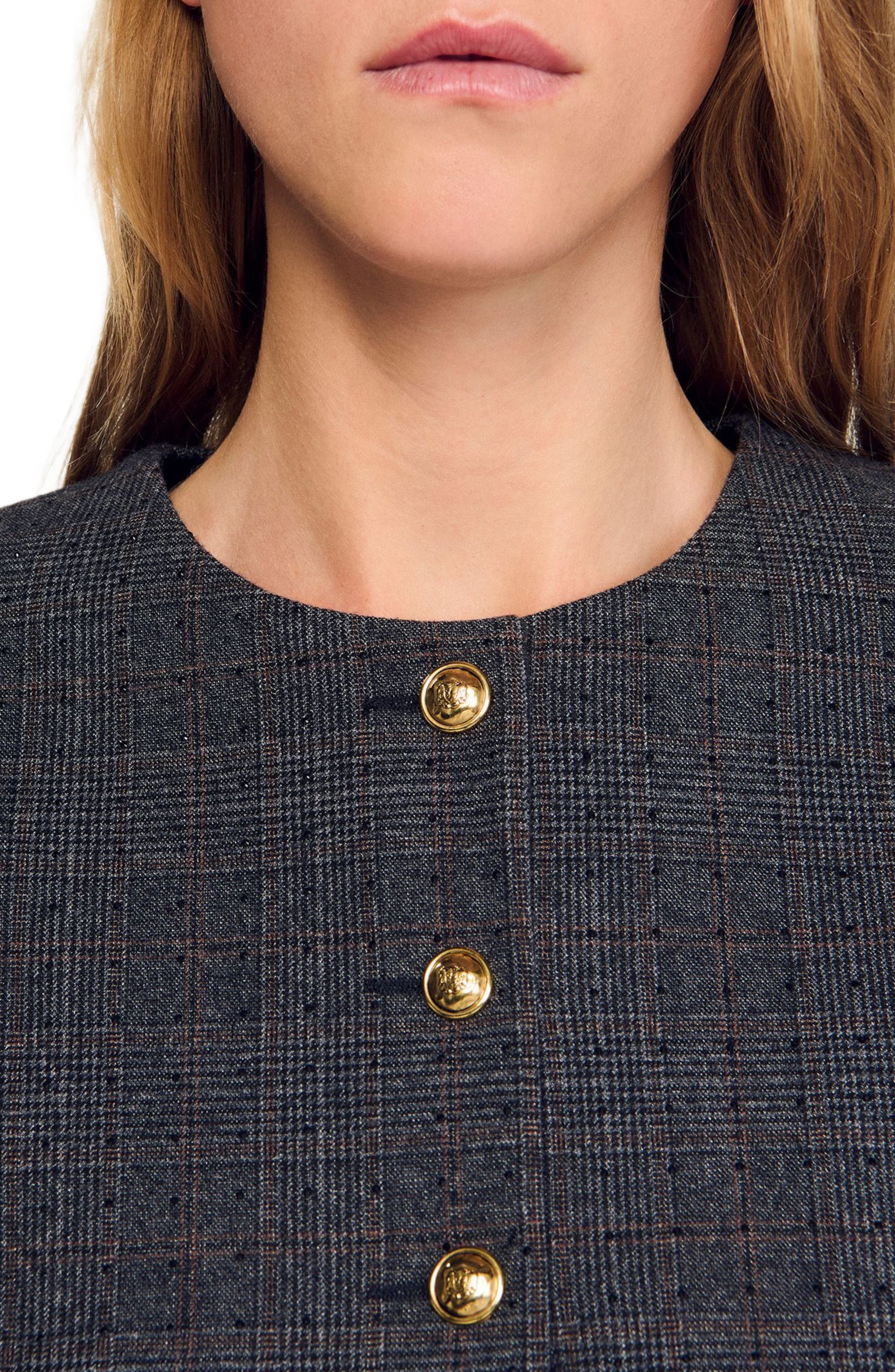 SANDRO Rhinestone tailored jacket in Grey /Brown at Nordstrom - 4