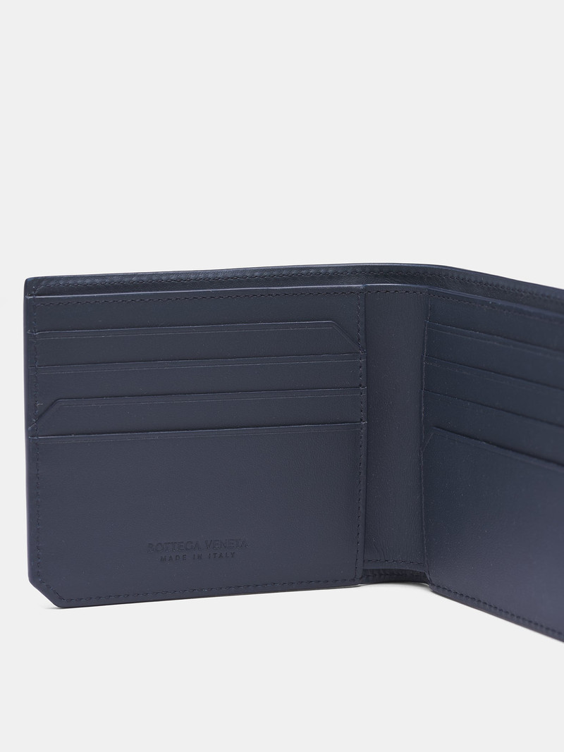 Bottega Veneta Blue Intrecciato Leather Bi-fold Wallet outlook