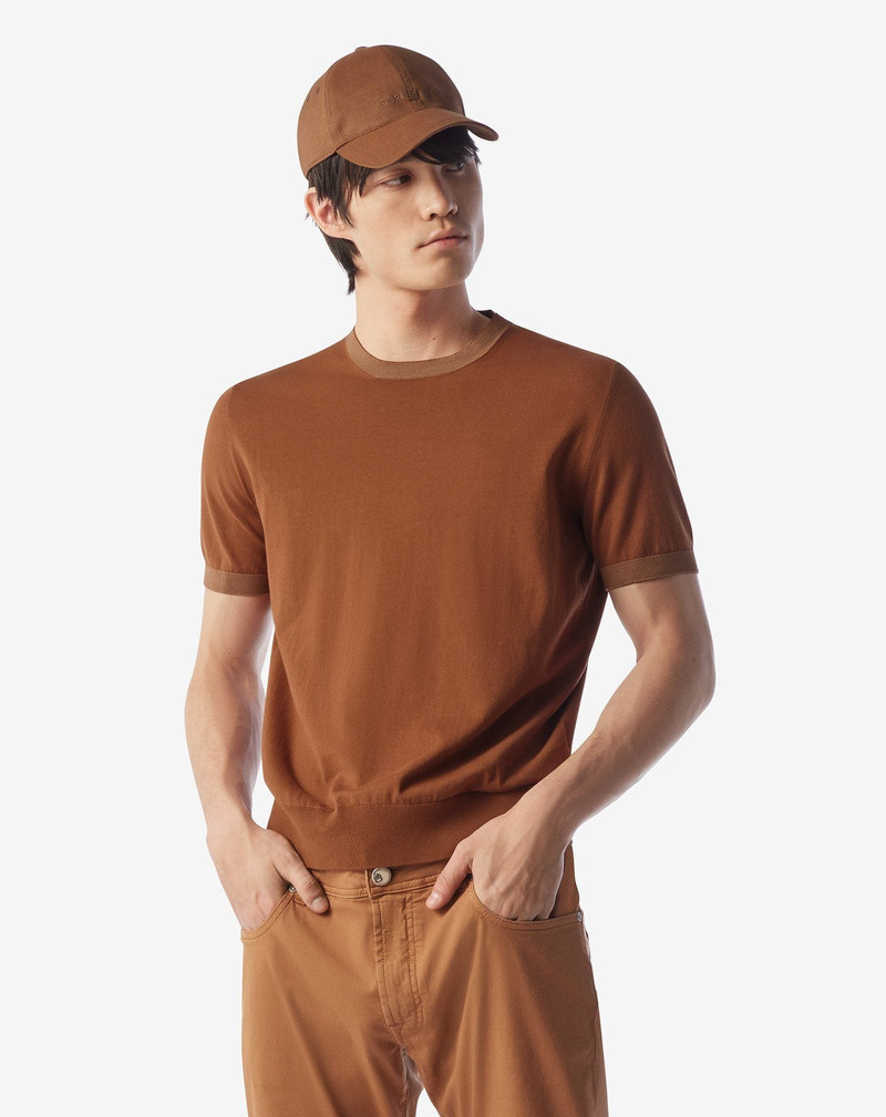CORNELIANI Burned earth crew neck knitwear made from ice cotton and silk outlook