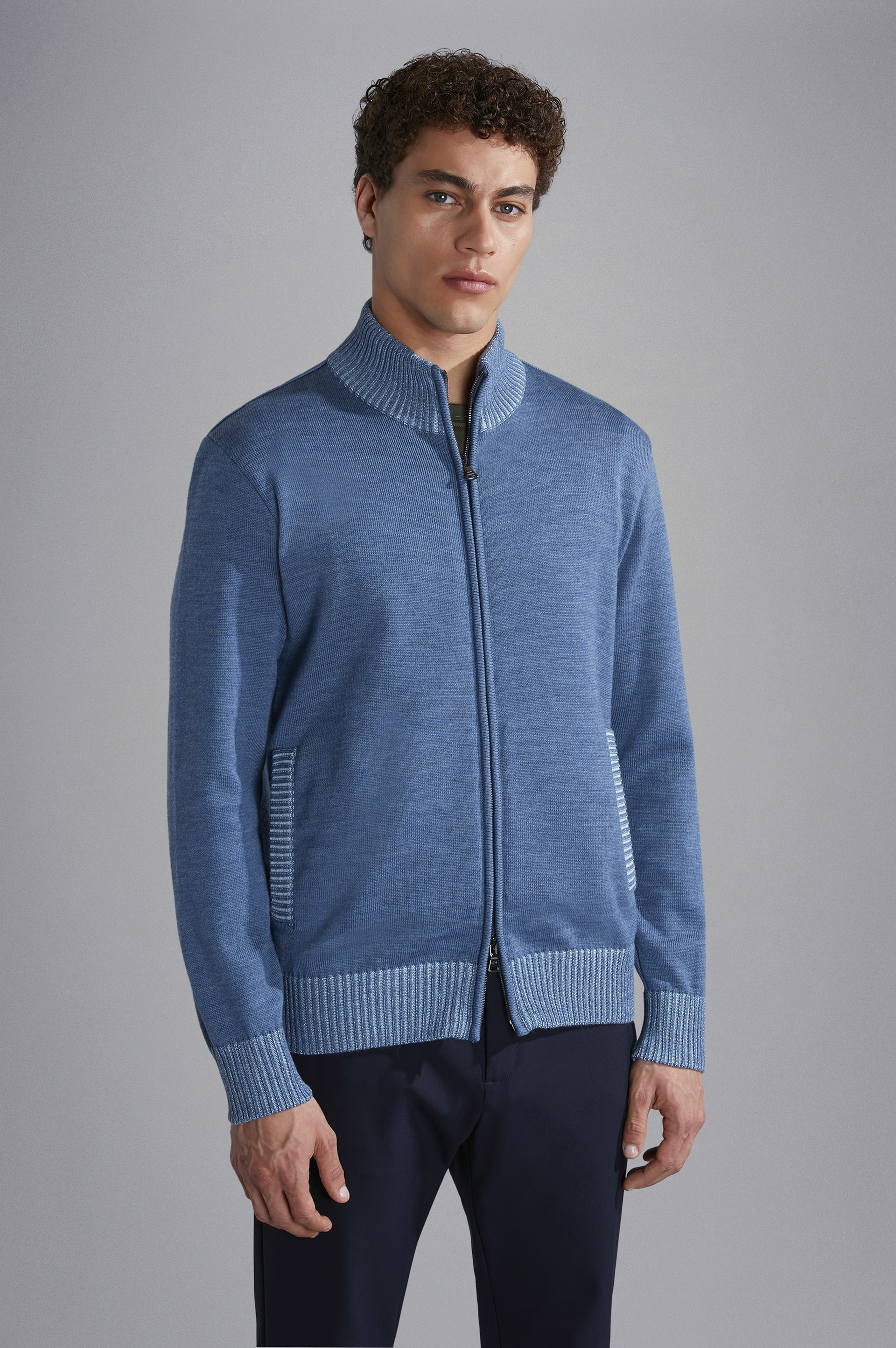 WOOL SWEATER WITH CONSTRASTING PIPING - 7